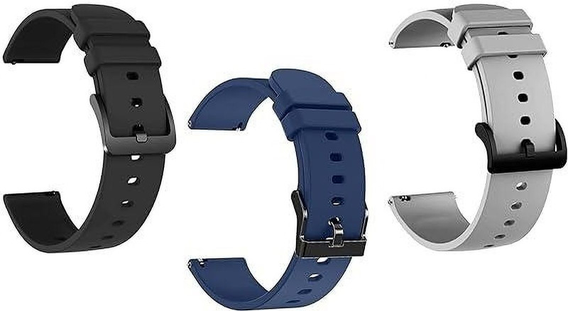 Nixea Soft Pack Of 3 22 mm Silicone Watch Strap(Black, Grey, Navy Blue)