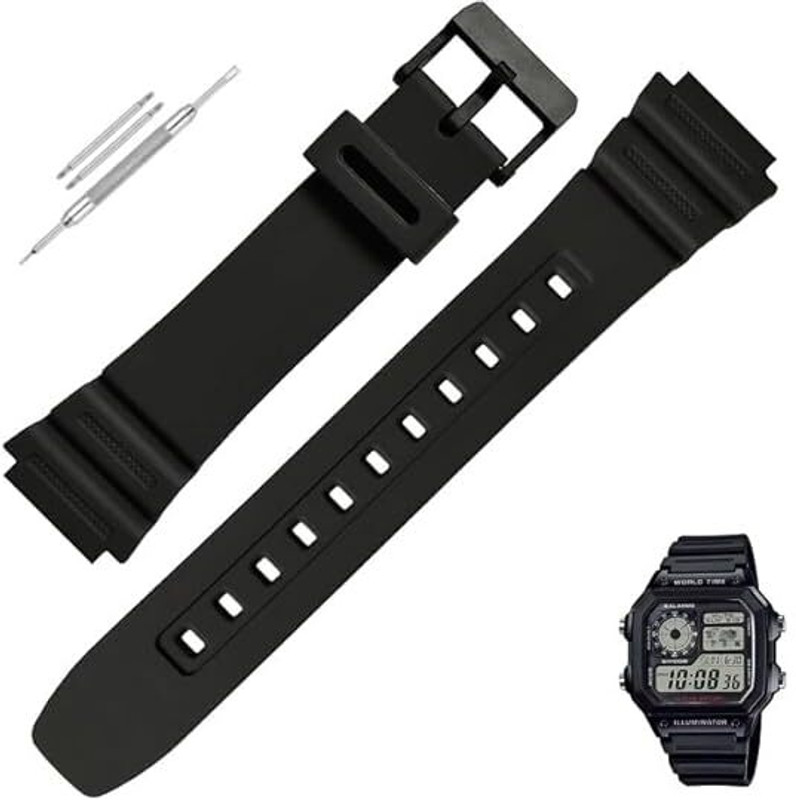 LUBA HIMT Resin Strap Compatible With CASIO Roayle AE-1200WH AE 1200 WH 18 mm Strap 18 mm Resin Watch Strap(Black)