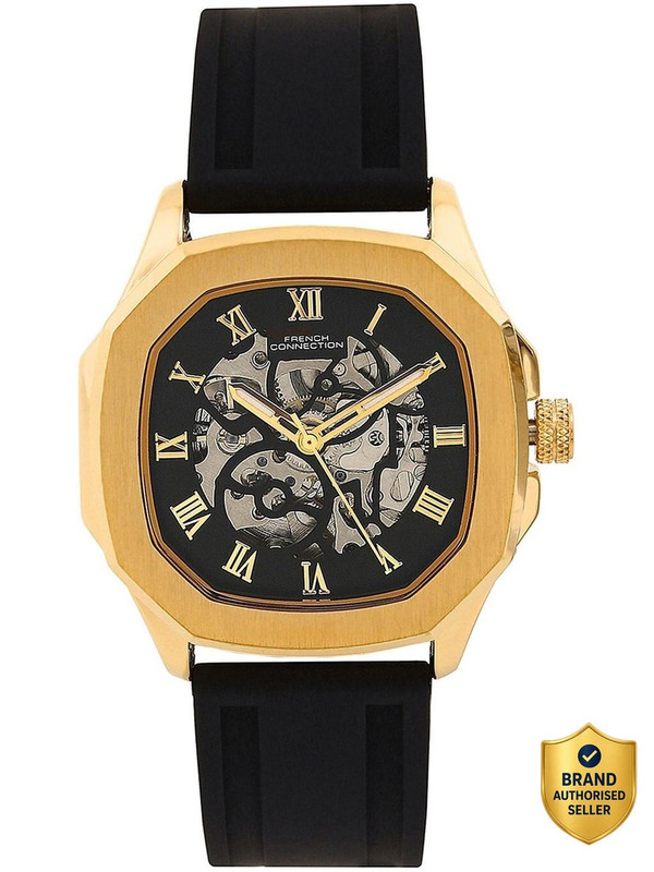French Connection Automatic Men's Black Automatics Watch | Black Textured Square Dial Analog Watch - For Men
