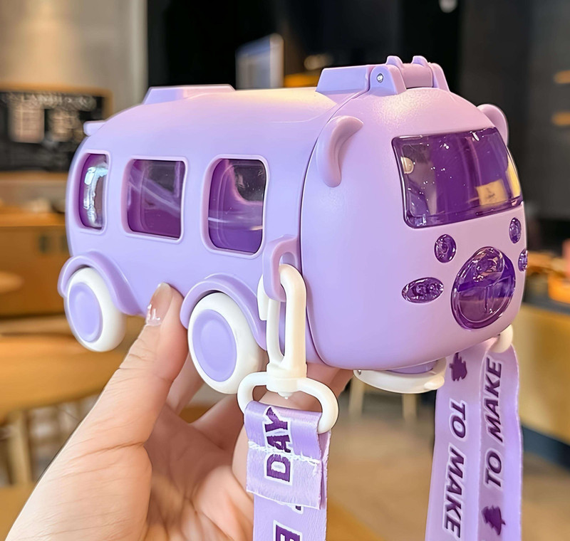 MHAX New 500ml-Cute Bear Portable Water Bottle Bus Shape Children's Water Bottle(Purple)
