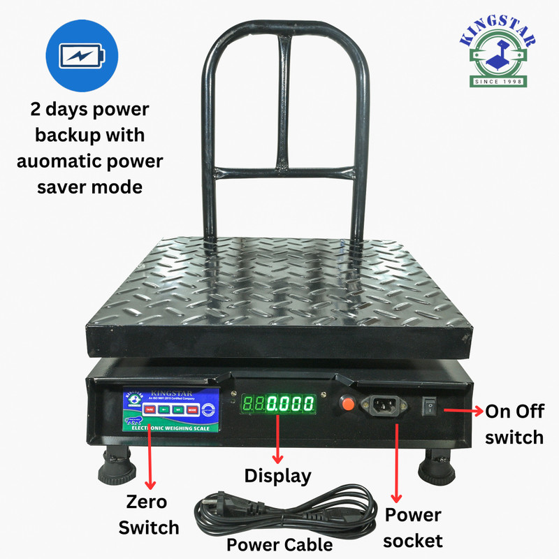 King Star 400X400MM Kitchen Scale Cap.200Kg Accuracy 20g Min.400g Pan Size 16X16 Inches Weighing Scale(Black)