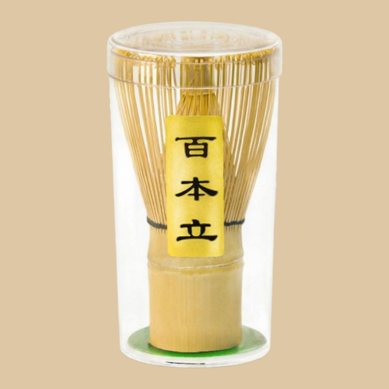 YJENTERPRISE Traditional 100-Prong Bamboo Matcha Whisk with Clear Storage Tube Bamboo Balloon Whisk