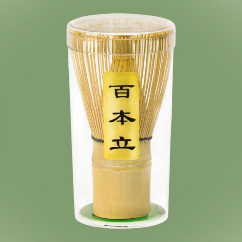 Jrvent Authentic Matcha Stirrer with Clear Cylinder for Tine Protection Bamboo Balloon Whisk