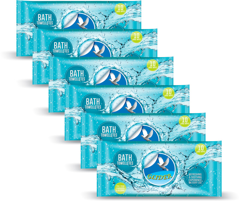GLIDER Bath Wipes for Adults | Body Cleansing Wipes | Aloe Vera & Vitamins(Pack of 6(60 Wipes)
