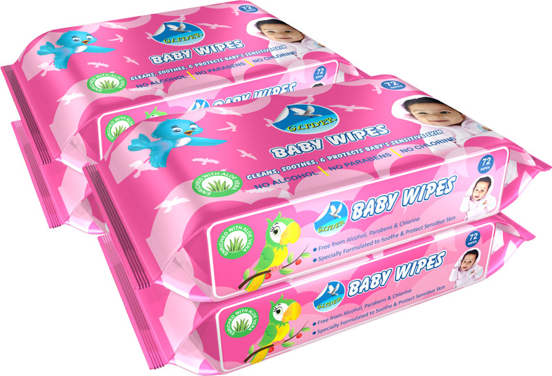 GLIDER Baby Wipes with Aloe-Vera Vitamin E & Mild Fragrance (Pack of 4) 288 Wipes(4 Wipes)