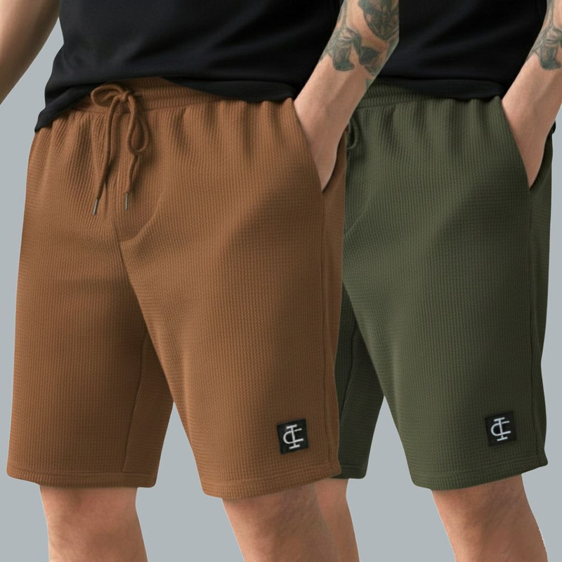 INDICLUB Self Design Men Brown, Green Casual Shorts