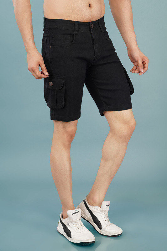 NIVASU Dyed/Washed Men Black Denim Shorts