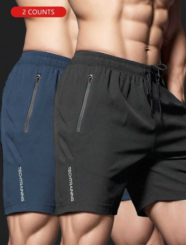 LOTHRIC Solid Men Black, Dark Blue Gym Shorts
