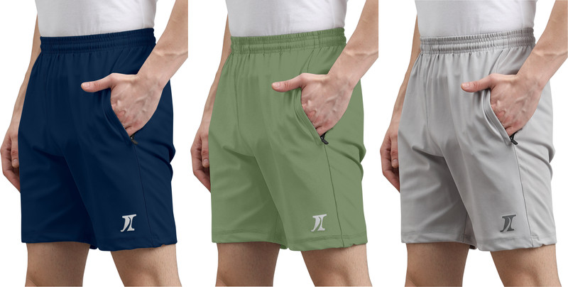 INDICLUB Solid Men Dark Blue, Light Green, Silver Casual Shorts