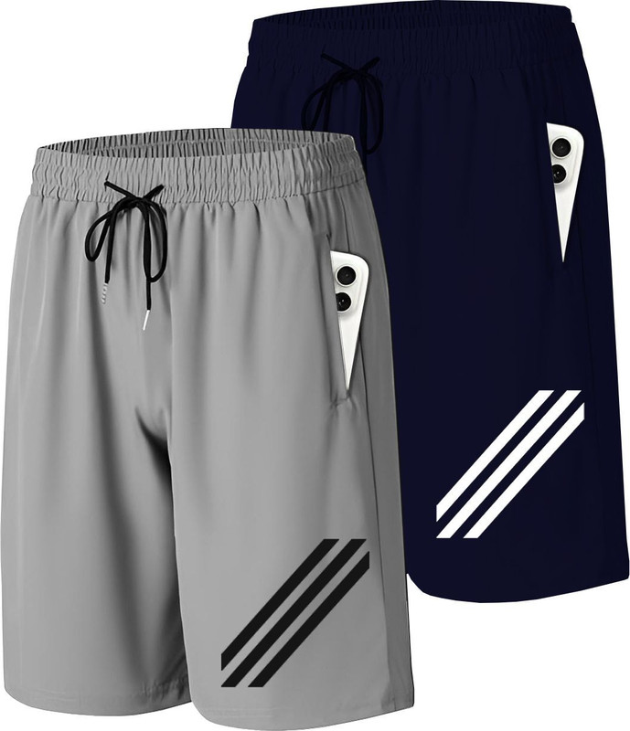 AVOLT Solid Men Beige, Dark Blue Sports Shorts - 80% off at DetectaDeal