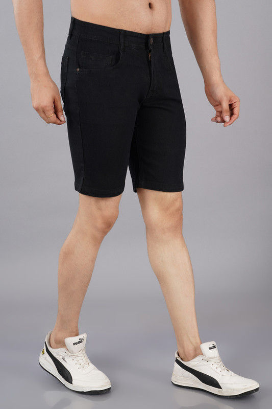 NIVASU Solid Men Black Denim Shorts