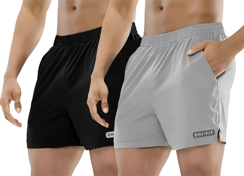 PRAVAHA Solid Men Grey, Black Gym Shorts