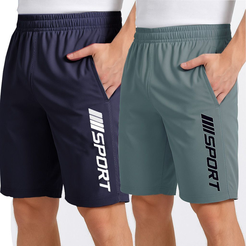FLYZEN Solid Men Grey, Blue Regular Shorts