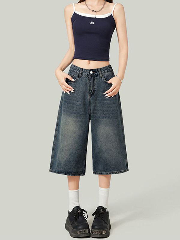 AADVI FASHION Solid, Dyed/Washed Women Blue Baggy Shorts