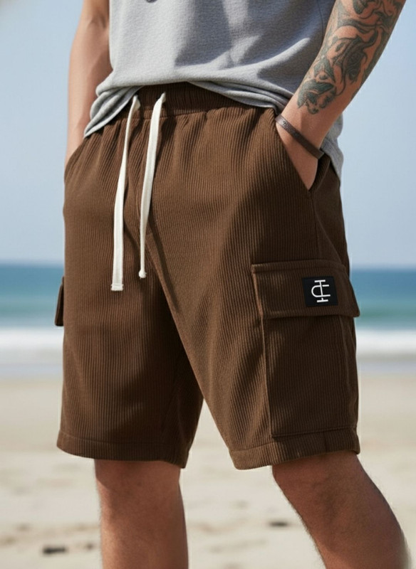 INDICLUB Self Design Men Brown Cargo Shorts