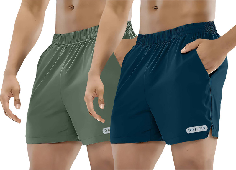 PRAVAHA Solid Men Green, Blue Gym Shorts