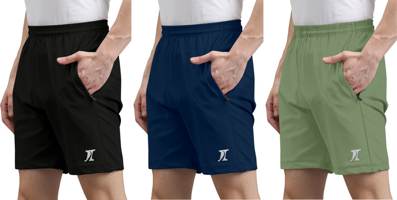 INDICLUB Solid Men Black, Dark Blue, Light Green Casual Shorts