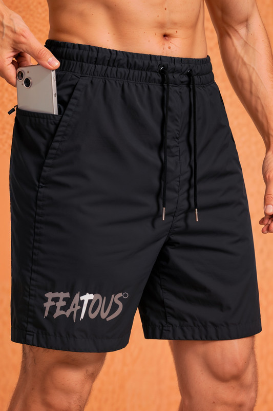 FEATOUS Graphic Print Men Black Running Shorts