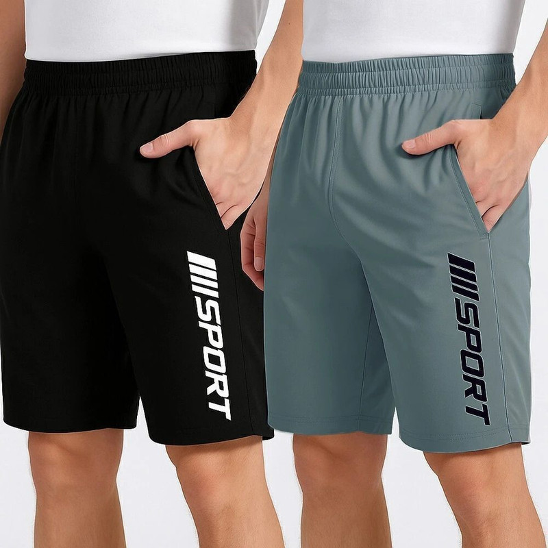FLYZEN Solid Men Black, Grey Regular Shorts