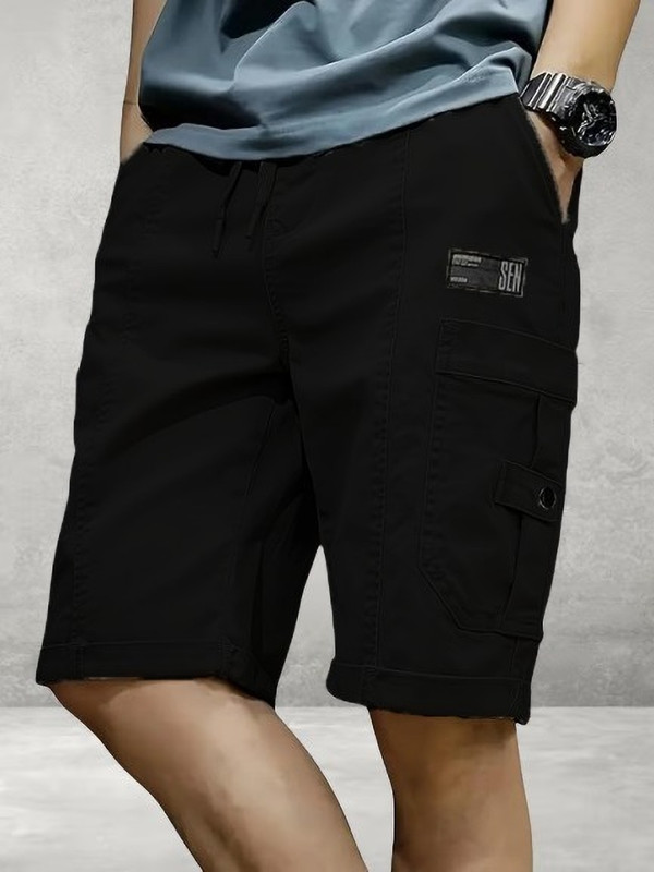Pitzz Solid Men Black Cargo Shorts