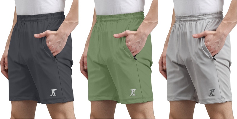 INDICLUB Solid Men Dark Grey, Light Green, Silver Casual Shorts