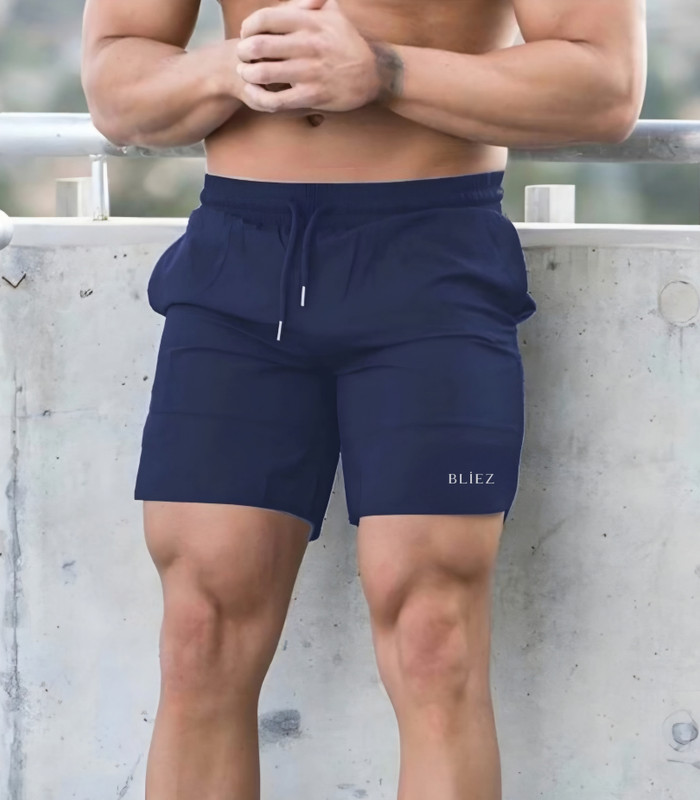 Bliez Solid Men Blue Basic Shorts, Boxer Shorts, Gym Shorts, Regular Shorts