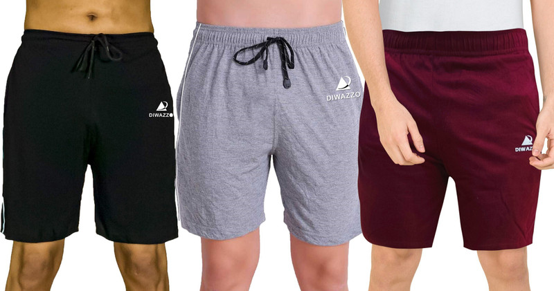 Diwazzo Printed Men Black, Silver, Maroon Regular Shorts