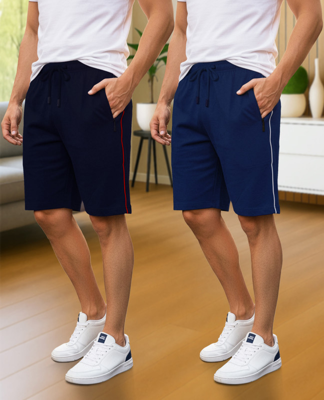 FEEL TRACK Solid Men Dark Blue, Blue Regular Shorts