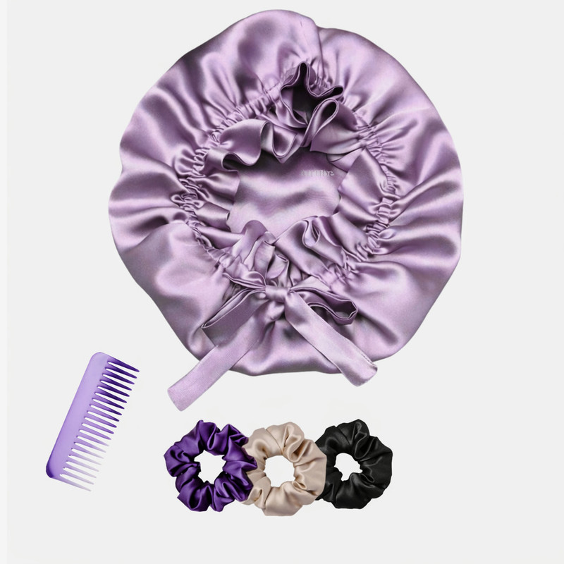 Attune Satin Silk Hair Bonnet with 3 Premium Scrunchies | Adjustable Sleep & Shower