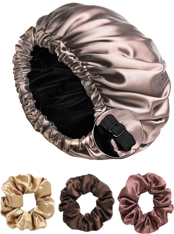 hiyansh Handmade Silk Satin Hair Bonnet with Scrunchies Reversible Hair cap sleeping