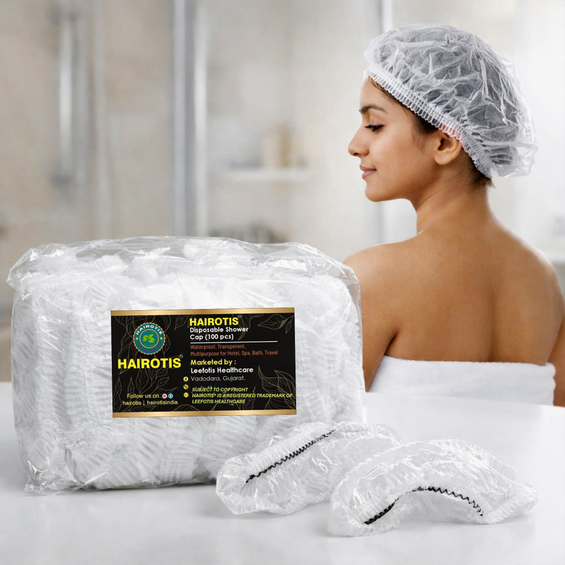 hairotis Disposable Shower Cap 100pcs | Free Size, Unisex | Waterproof | Hotel, Spa, Bath