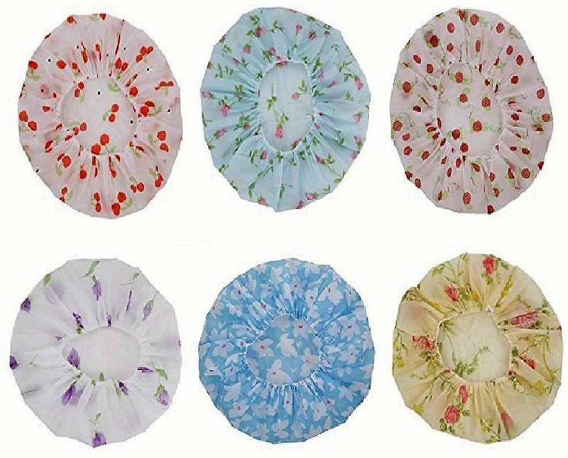 Yoana 6 Pcs Premium Reusable Elastic Waterproof Shower Caps Free Size