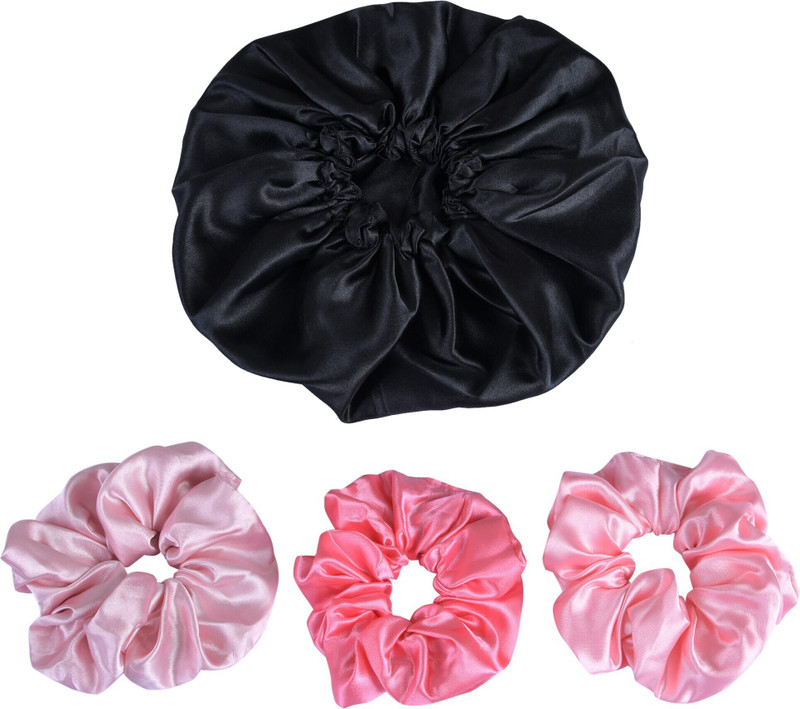 NNR Satin Silk Bonnet for Hair And skin care, Shower Cap & Scrunchies Combo