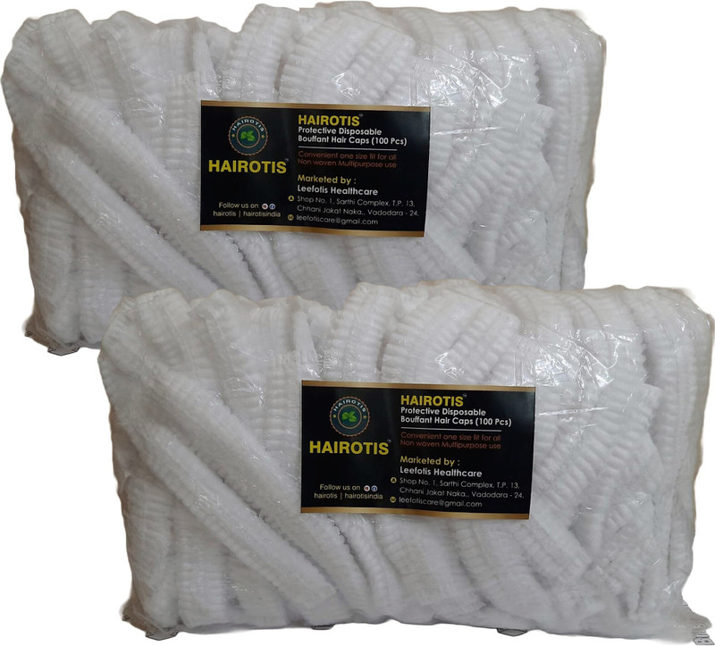 hairotis Disposable White Bouffant Hair Caps stretchable non woven (Pack of 2)