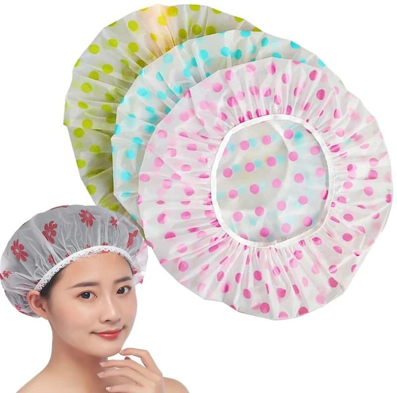 CANTIC Multicolour Plastic Reusable Shower Caps for Women's - 3 Pieces
