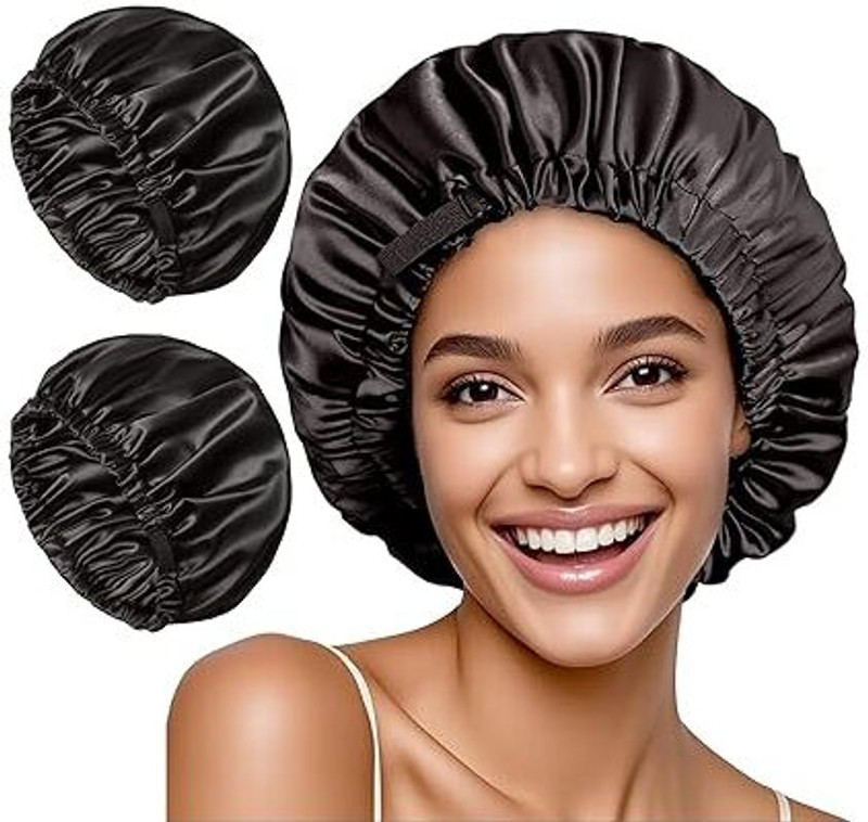 vartin Black Bonnet Hair Double Layer Reversible for Women (Pack Of 2)