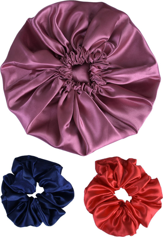 NNR Satin Silk Bonnet for Hair And skin care, Shower Cap & Scrunchies Combo