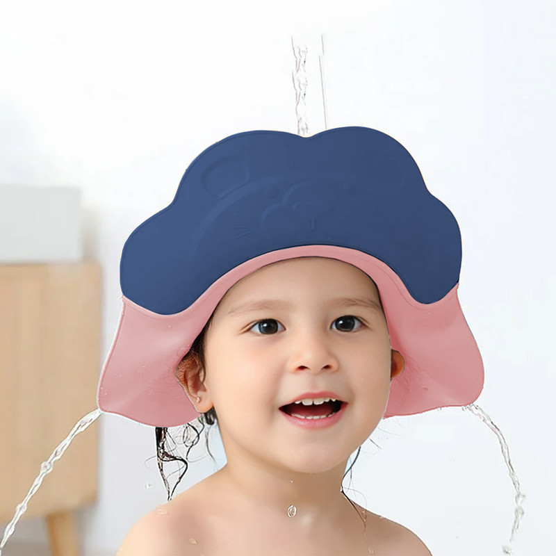 StarAndDaisy Baby Bath Protection Shower Cap Soft Silicone Shower Cap Hat, Pink&Blue
