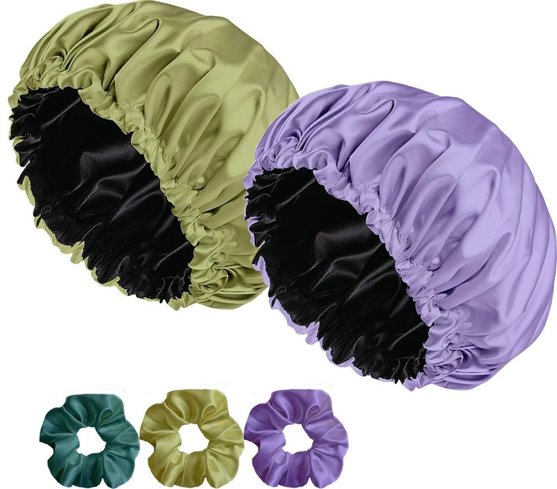 Avirons Fully Reversible Pure Satin Hair Bonnet sleep cap with 3 Scrunches