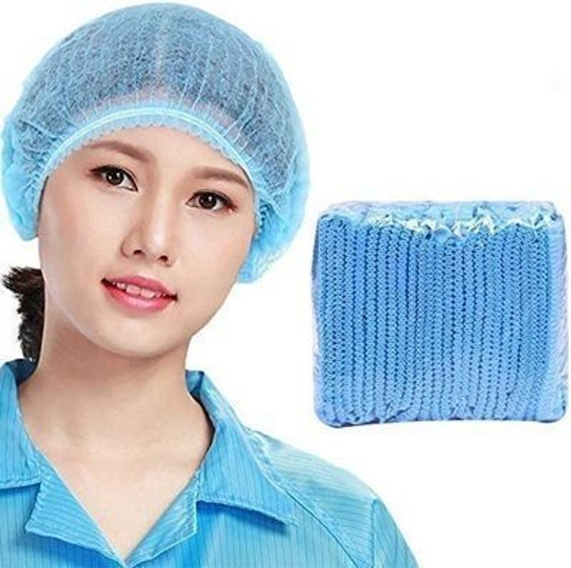oxyfire Stretchable, Disposable, Non Woven Bouffant cap / Hair net Blue Pack of 100