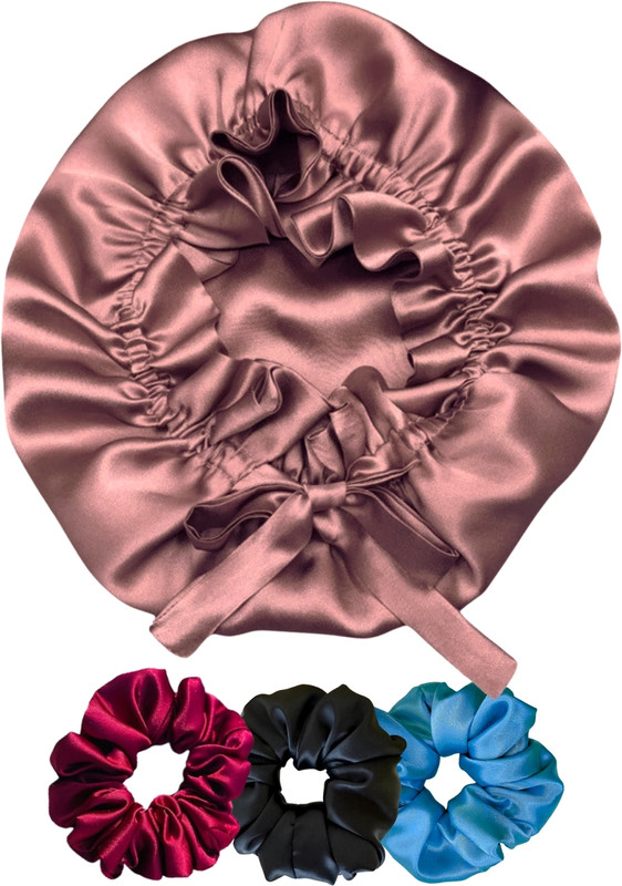 URBAN OX Silk Satin Hair Bonnet with Scrunchies Reversible Hair cap sleeping