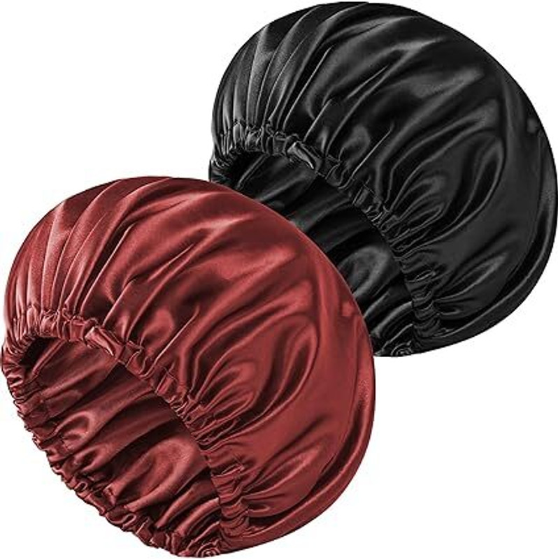 vartin Red Black Satin Luxury Bonnet Hair Double Layer Reversible for Women (Pck Of 2)
