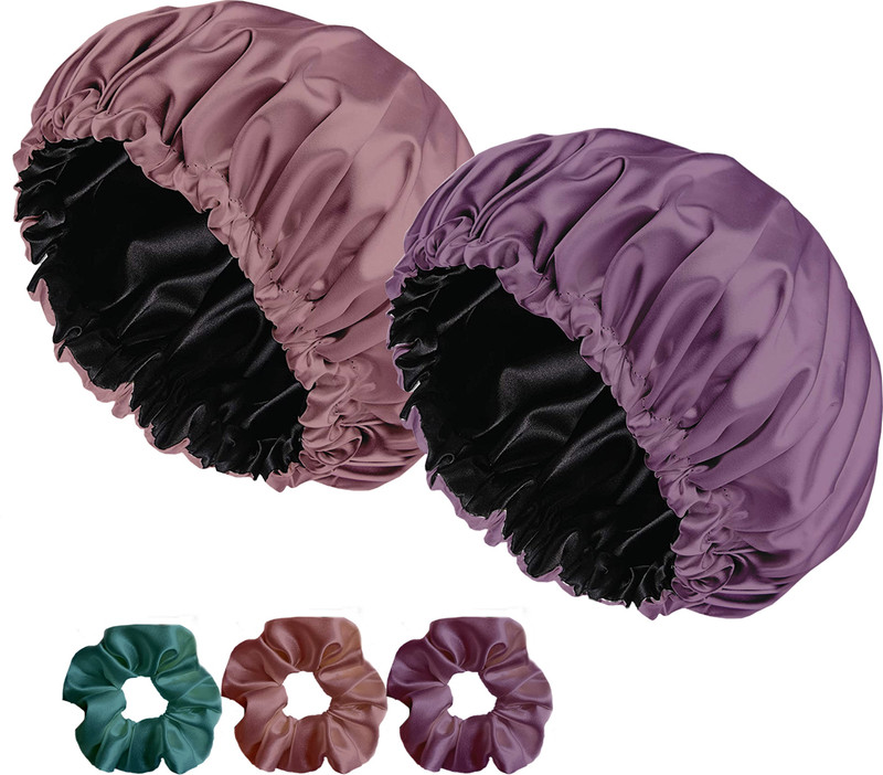 Avirons Satin bonnet with 3 Scrunches | Silk bonnet for hair - Pack of 2
