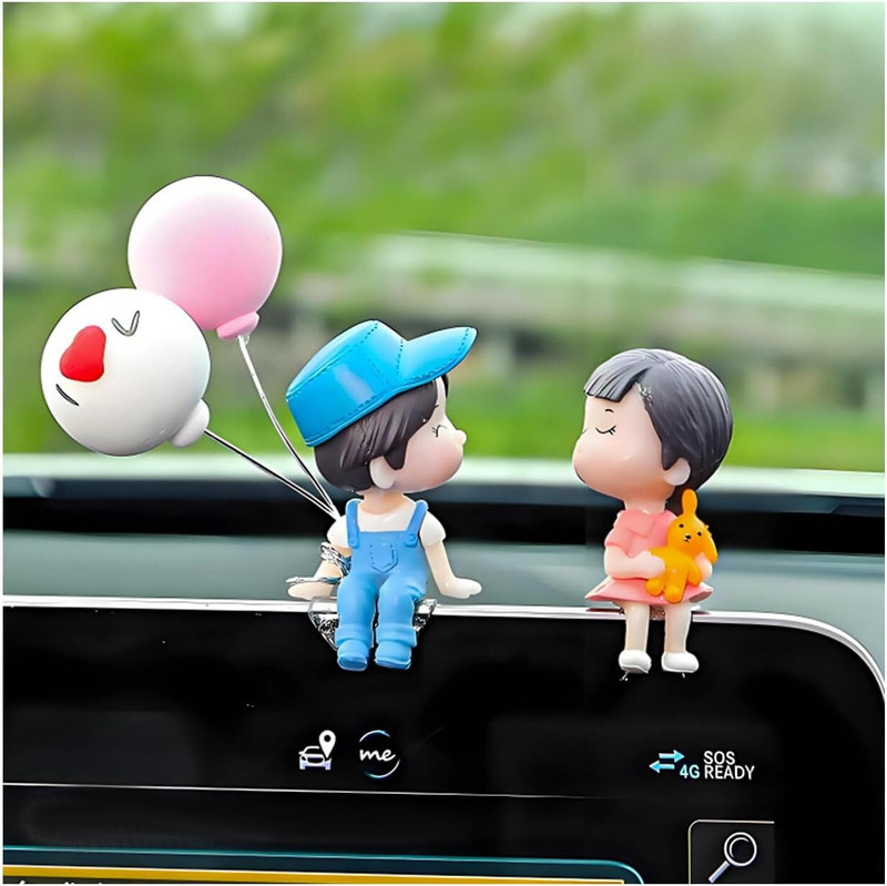 infinitepiinitiatives Romantic Couple Doll Showpiece with Balloons for Car Dashboard & Home Décor(Multicolor)