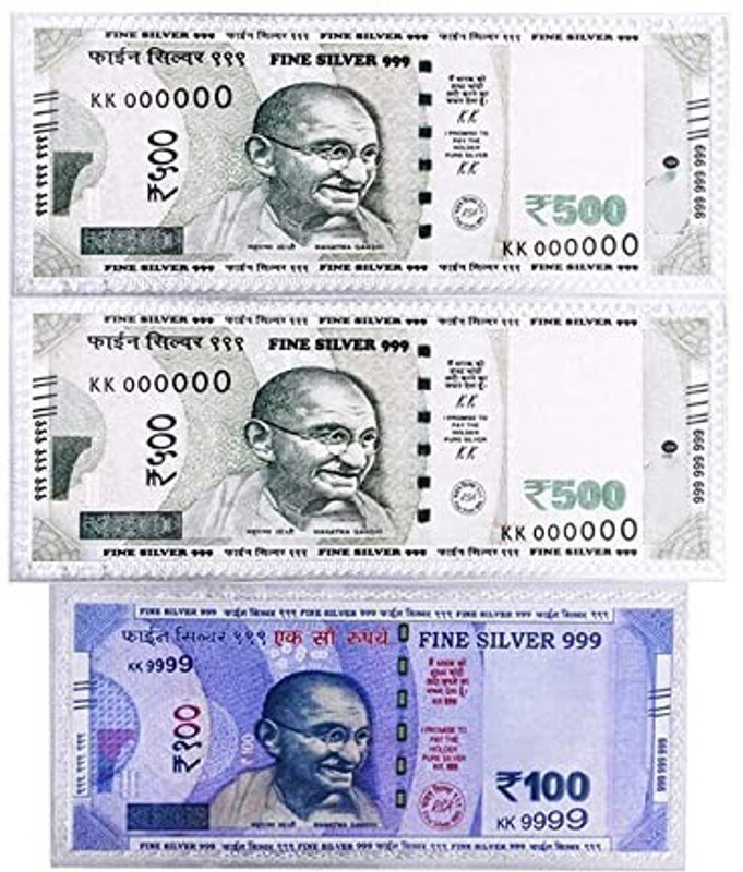 Altrona 999 Pure Silver Note Set of 3 (500x2, 100x1) with Gift Box I Ideal for Gifting Silver Note Gag Toy(Multicolor)