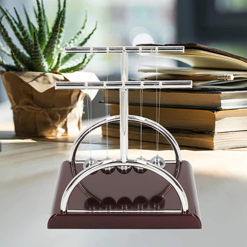 Gabani fashion Newton Cradle Balance Ball Pendulum Decorative Showpiece(Silver, Brown)