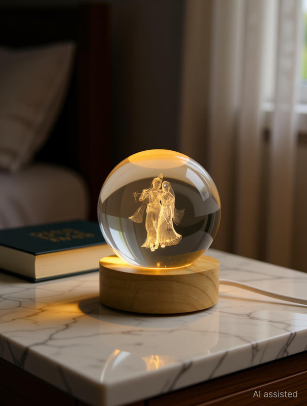 DHRUTI ENTERPRISE 3D RADHA KRISHNA CRYSTAL BALL Decorative Showpiece - 6 cm(Glass, Multicolor)