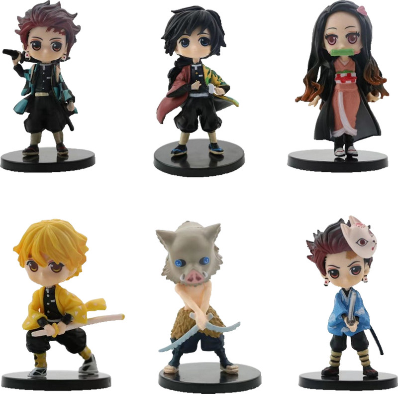 Verilux Demon Slayer Action Figure Set of 6 Anime Figurines with Base for Gifting(Multicolor)