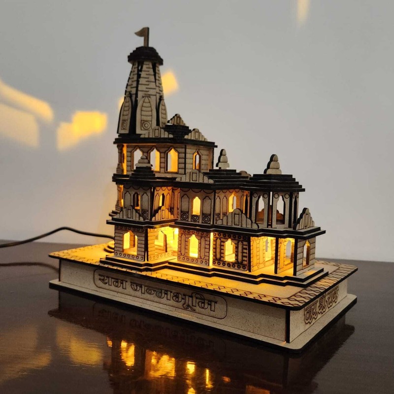 Giftzoro Shri Ram Mandir Ayodhya Wood Temple for Home Decoration Office 3D Model Decorative Showpiece - 20 CM(Wood, Brown)