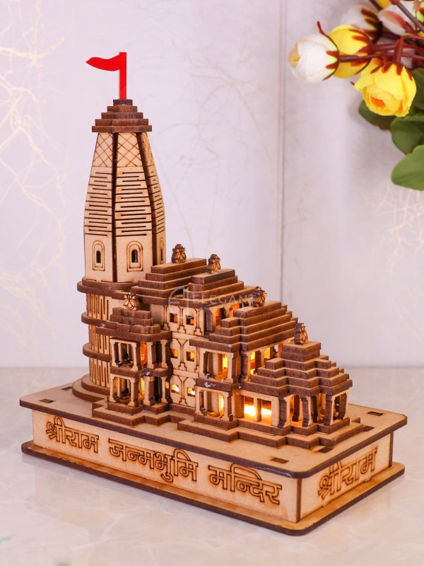 Elegant Lifestyle Shri Ram Mandir 3D Replica with Light, Ram Janmabhoomi Ayodhya Temple Model Gift Decorative Showpiece - 16 cm(Wood, Brown, Gold, Multicolor)